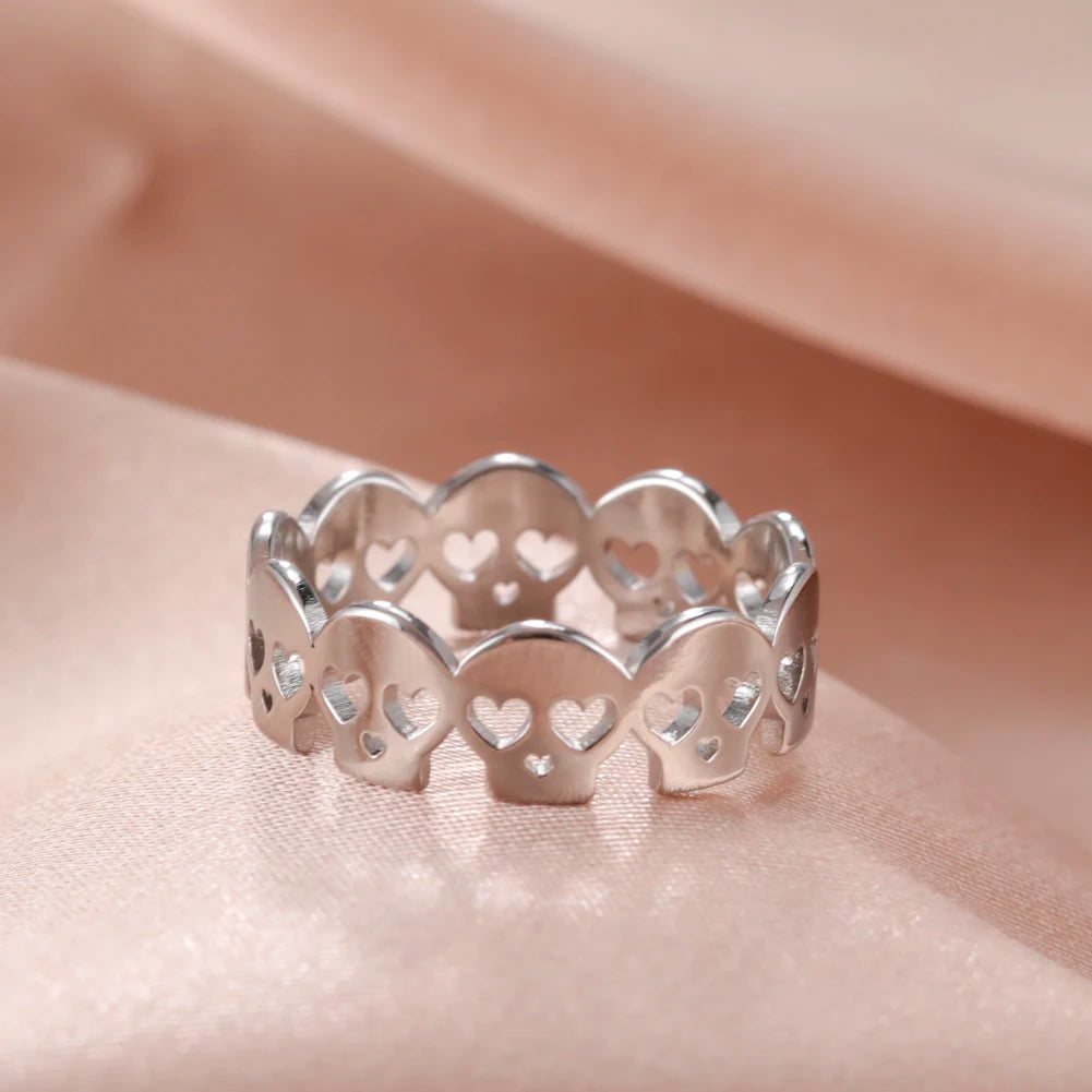Skyrim Anello da donna in acciaio inossidabile Semplice cuore Farfalla Fasi lunari Anelli da dito geometrici Regalo di nozze per l'amante Commercio all'ingrosso