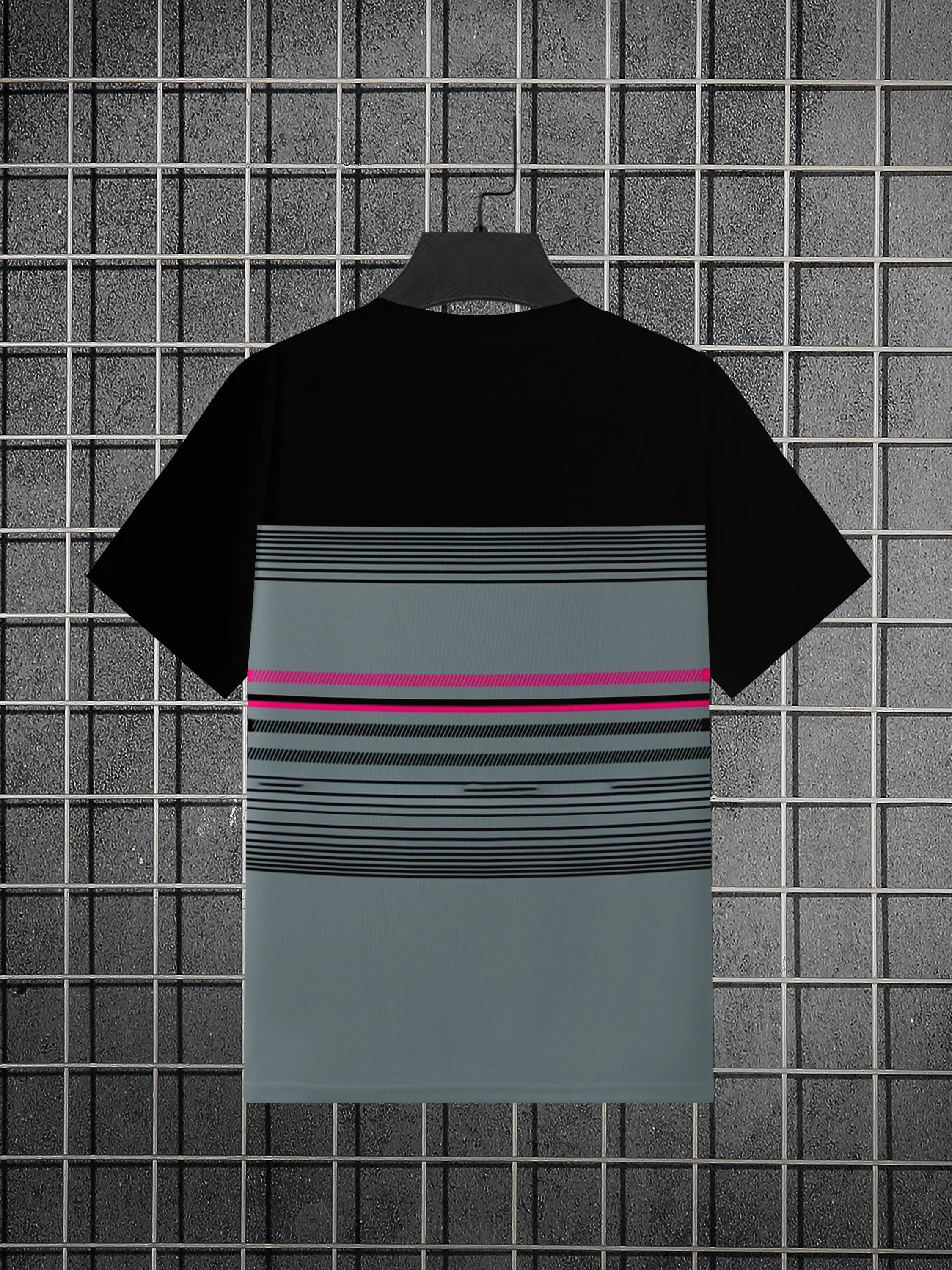Casual Printed Geometric Striped Men's T-shirt Custom Logo Wholesale 100% Polyester Anti-pilling Digital Printing T-Shirt