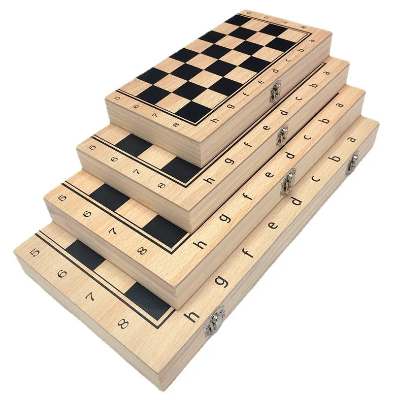 Three-in-one Wooden Chess Solid Wood Set Foldable Portable Competitive Parent-child Interactive Educational Toys