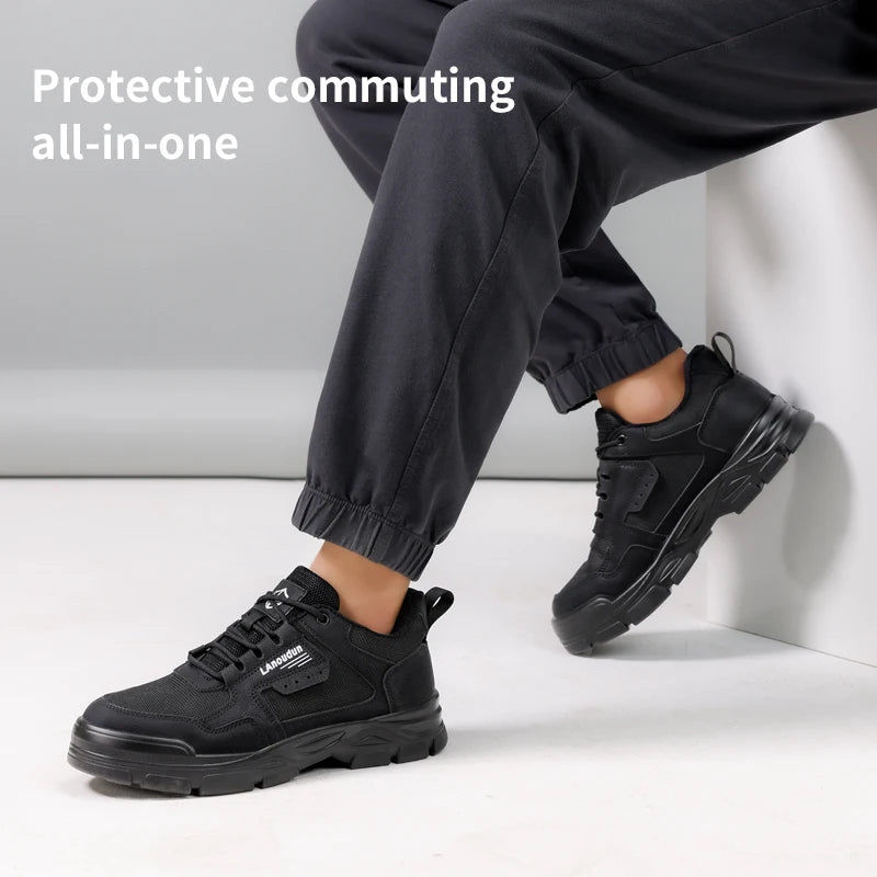 Lanoudun Black Safety Shoes For Men Women Steel Toe Puncture Proof EN Steel Toe Cap Microfiber Upper All-Season Comfort Work