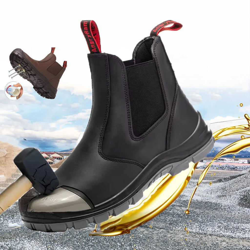 JIANKUN Unisex Genuine Leather Safety Shoes Anti-smash Anti-puncture No Laces Steel Toe Design for Men Women in Winter Spring