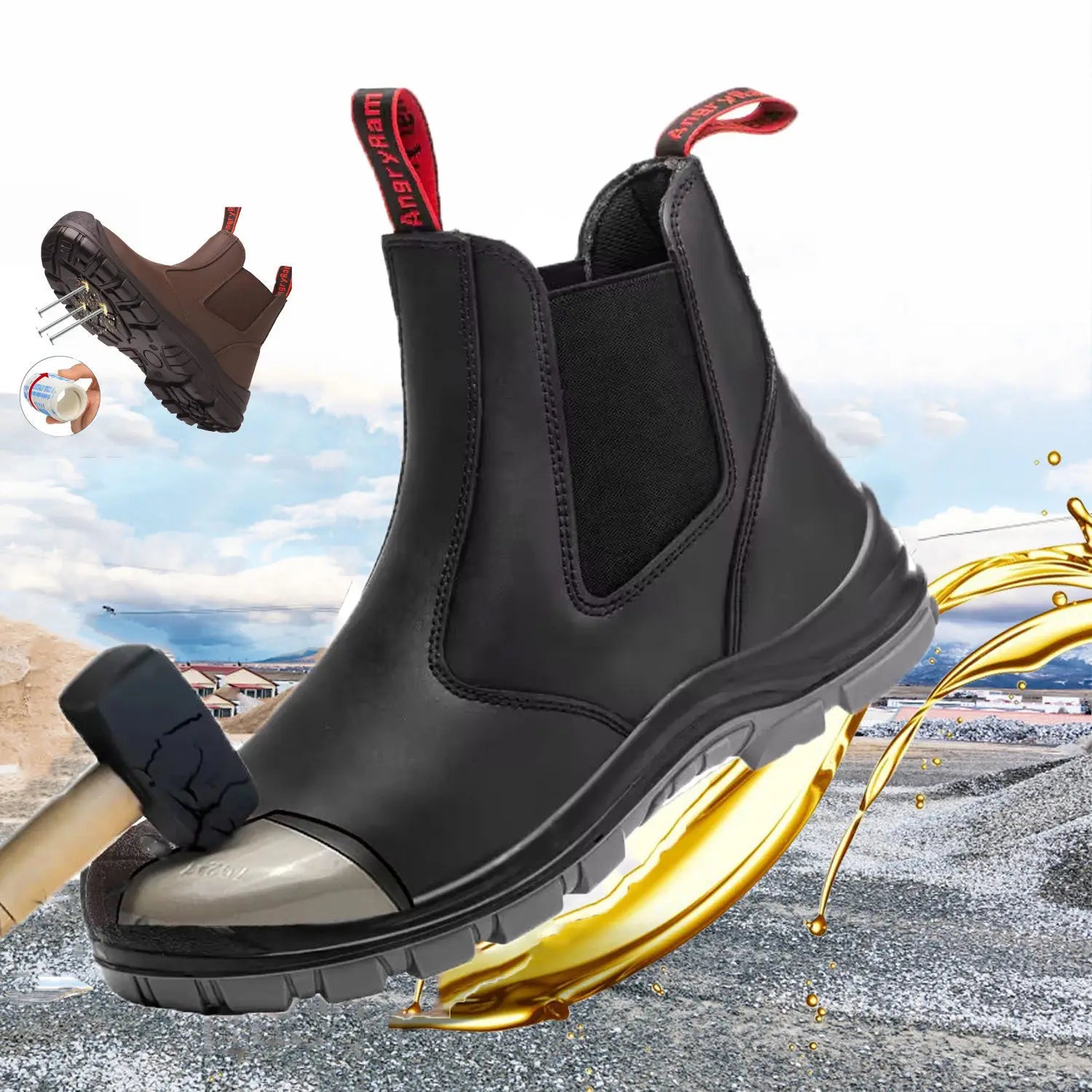 JIANKUN Unisex Genuine Leather Safety Shoes Anti-smash Anti-puncture No Laces Steel Toe Design for Men Women in Winter Spring