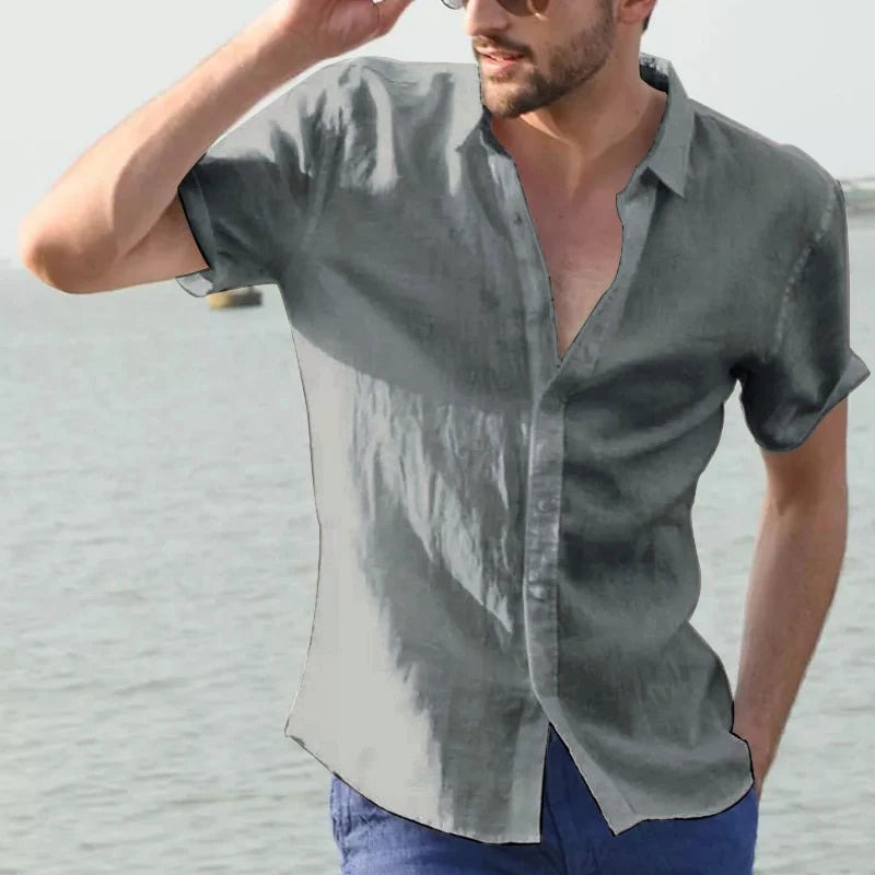 Camicie casual a maniche corte da uomo per il tempo libero Abbigliamento da strada Camicie con risvolto abbottonate in tinta unita per uomo Camicetta da vacanza vintage M-3XL