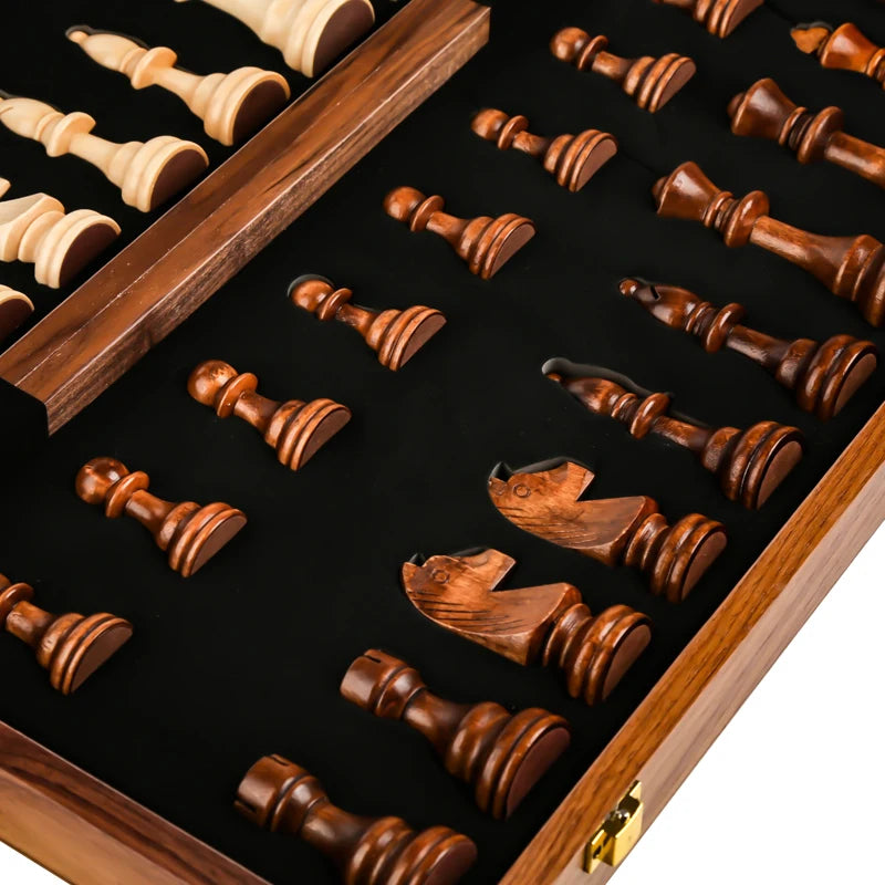 Set di Scacchi in Legno Pieghevole di Alta Qualità 39*39cm, Pezzi Classici Tradizionali Fatti a Mano, Scacchiera in Legno Massiccio, Gioco da Tavolo Regalo