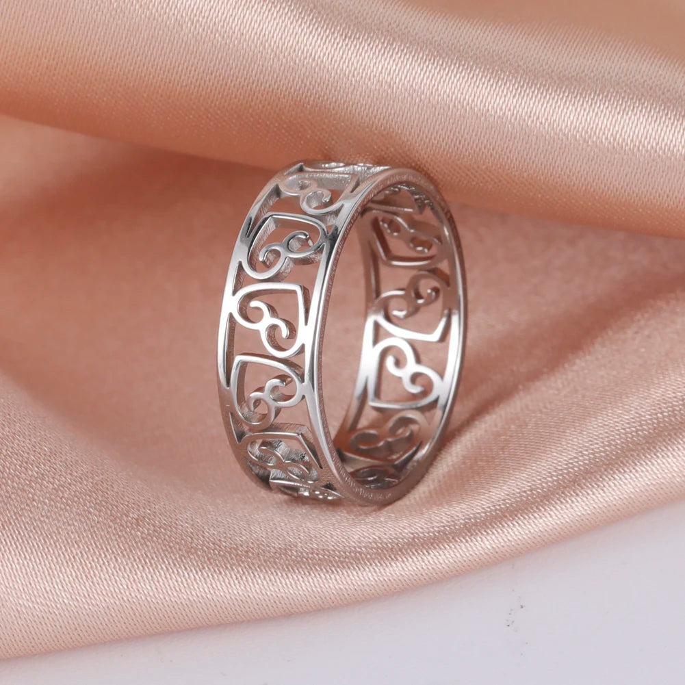 Skyrim Anello da donna in acciaio inossidabile Semplice cuore Farfalla Fasi lunari Anelli da dito geometrici Regalo di nozze per l'amante Commercio all'ingrosso