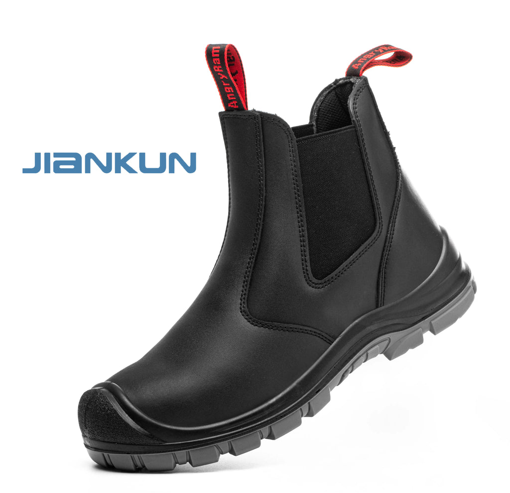 JIANKUN Unisex Genuine Leather Safety Shoes Anti-smash Anti-puncture No Laces Steel Toe Design for Men Women in Winter Spring