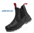 JIANKUN Unisex Genuine Leather Safety Shoes Anti-smash Anti-puncture No Laces Steel Toe Design for Men Women in Winter Spring