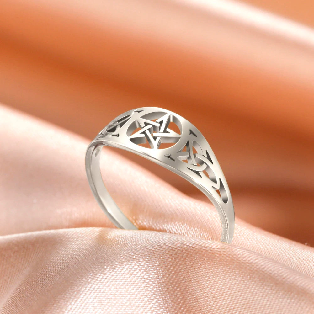 Skyrim Anello da donna in acciaio inossidabile Semplice cuore Farfalla Fasi lunari Anelli da dito geometrici Regalo di nozze per l'amante Commercio all'ingrosso