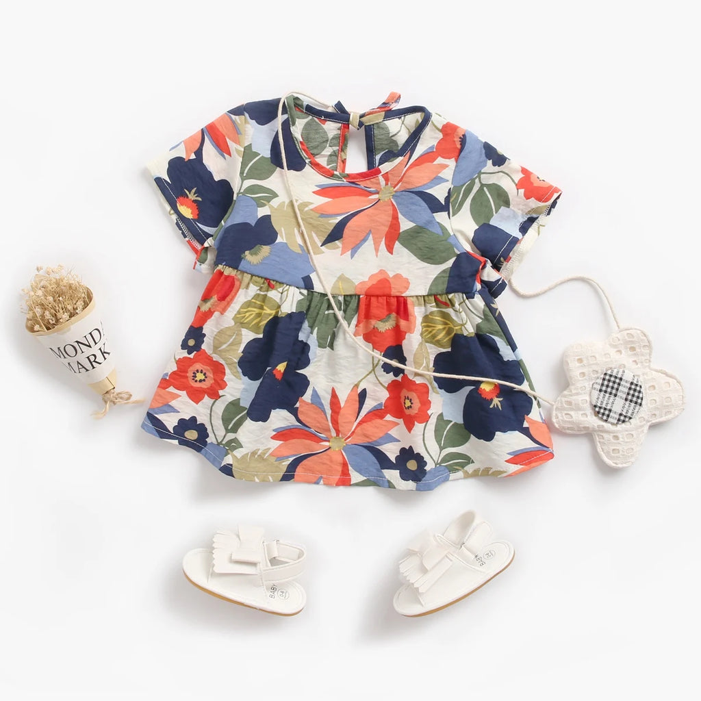 Sanlutoz Abiti estivi per neonate Abito da principessa in cotone per fiori per bambini Vestiti per bambini Manica corta