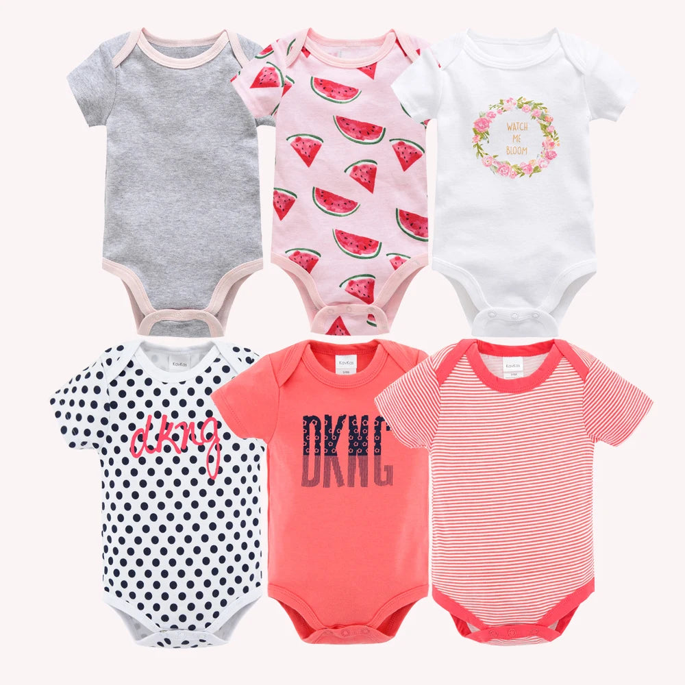 Kavkas Body per neonate 6/3 pezzi/lotto Abbigliamento estivo in cotone per neonati Body a maniche corte per neonati 0-3 mesi Abbigliamento per neonati
