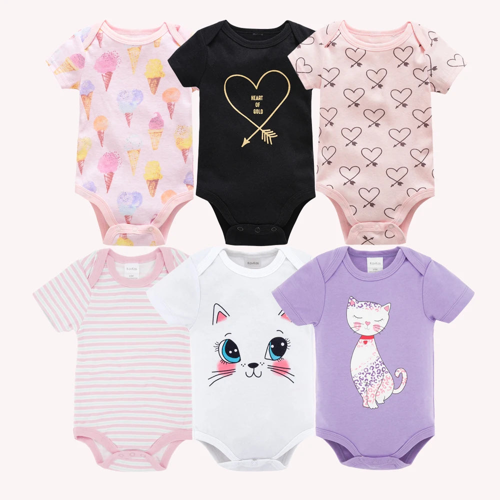 Kavkas Body per neonate 6/3 pezzi/lotto Abbigliamento estivo in cotone per neonati Body a maniche corte per neonati 0-3 mesi Abbigliamento per neonati
