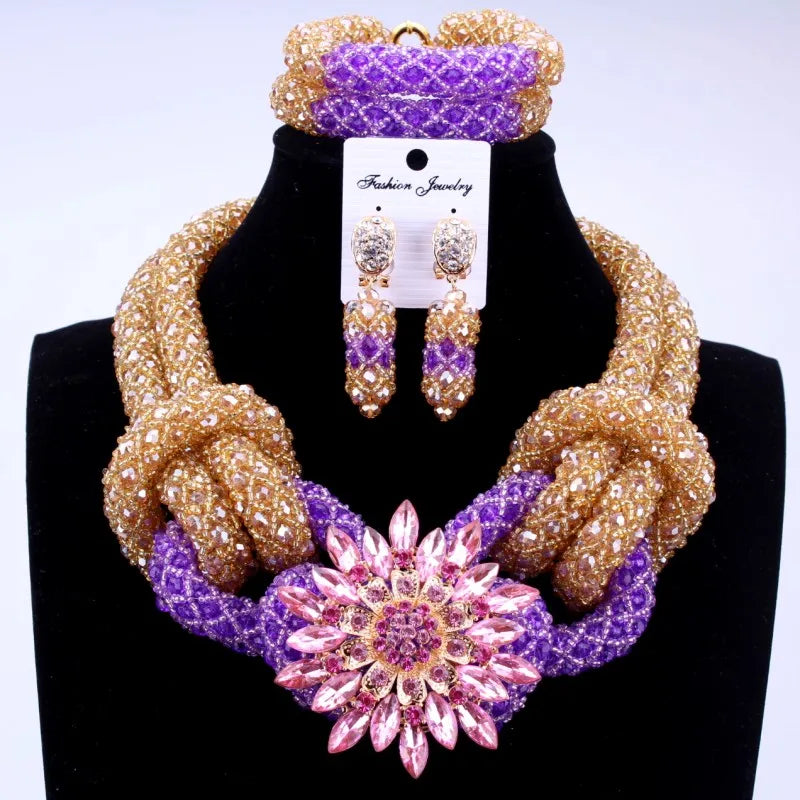 Luxury Costume African Jewelry Sets Gold Color Nigerian Wedding Beads For Bride Women 2018 Bridal Jewelry Necklace