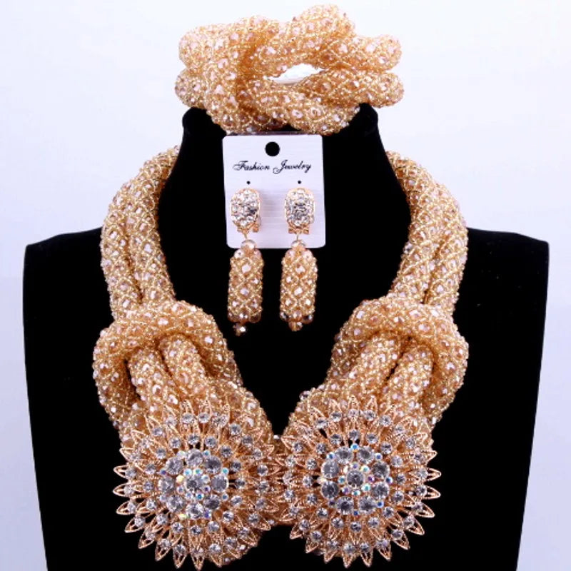 Luxury Costume African Jewelry Sets Gold Color Nigerian Wedding Beads For Bride Women 2018 Bridal Jewelry Necklace