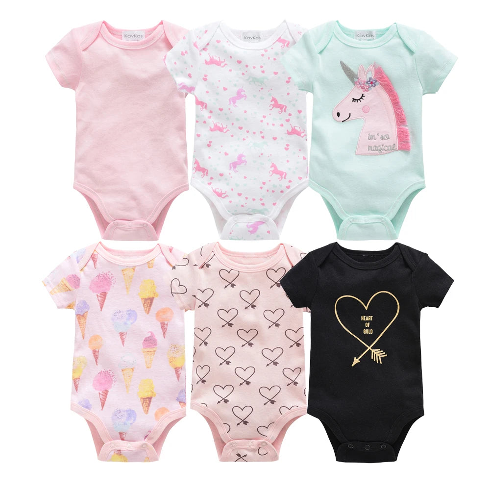 Kavkas Body per neonate 6/3 pezzi/lotto Abbigliamento estivo in cotone per neonati Body a maniche corte per neonati 0-3 mesi Abbigliamento per neonati