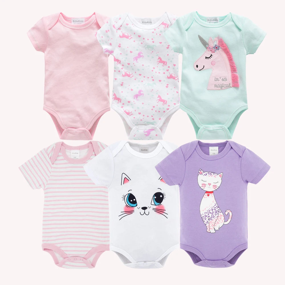 Kavkas Body per neonate 6/3 pezzi/lotto Abbigliamento estivo in cotone per neonati Body a maniche corte per neonati 0-3 mesi Abbigliamento per neonati