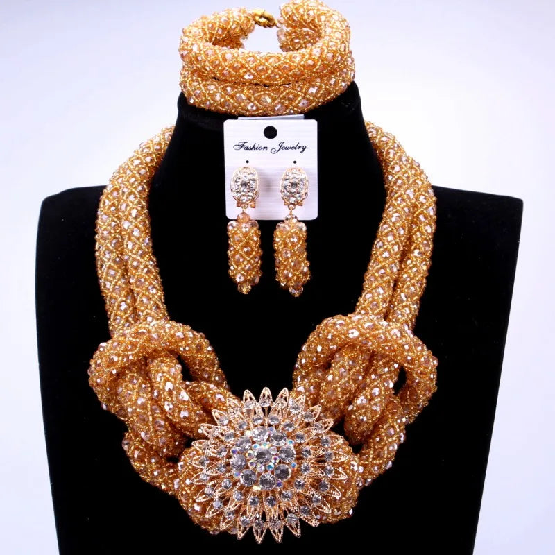 Luxury Costume African Jewelry Sets Gold Color Nigerian Wedding Beads For Bride Women 2018 Bridal Jewellery Necklace