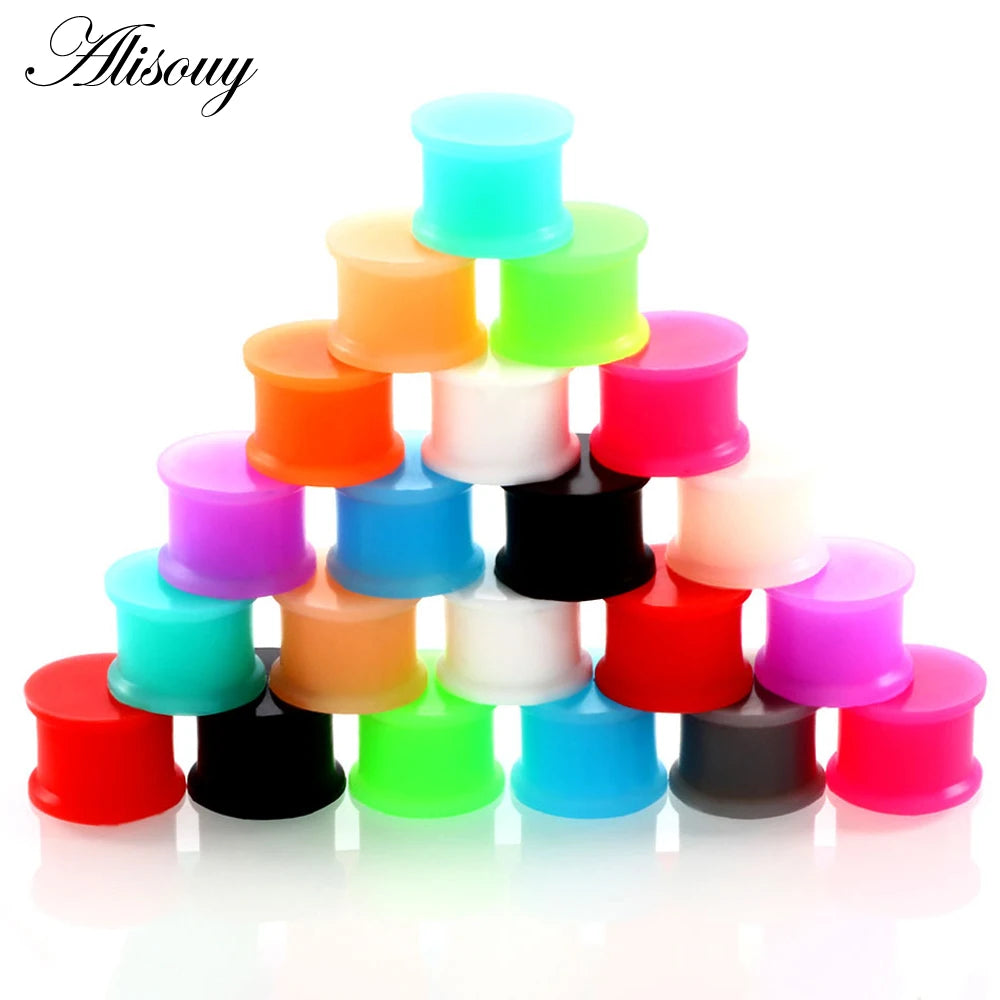 Alisouy 1 Paia Silicone Flessibile Sottile Doppio Svasato Tappi Per Le Orecchie Tunnel Della Carne Misuratore Dell'orecchio Espandar Barella Orecchini Body Piercing