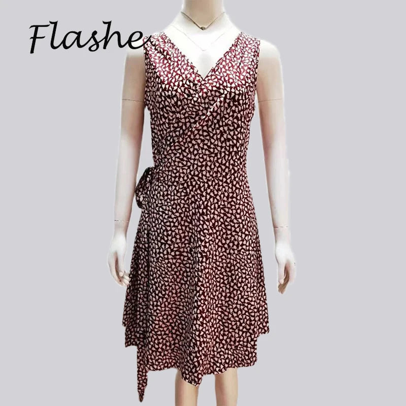 Nuovo vestito casuale a pois donne scollo a V senza maniche fasciatura vestito da spiaggia estate abiti bohémien per le donne vestiti S-5XL