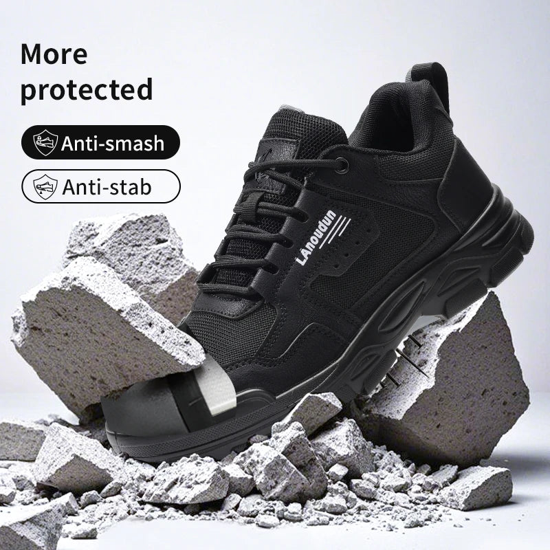 Lanoudun Black Safety Shoes For Men Women Steel Toe Puncture Proof EN Steel Toe Cap Microfiber Upper All-Season Comfort Work
