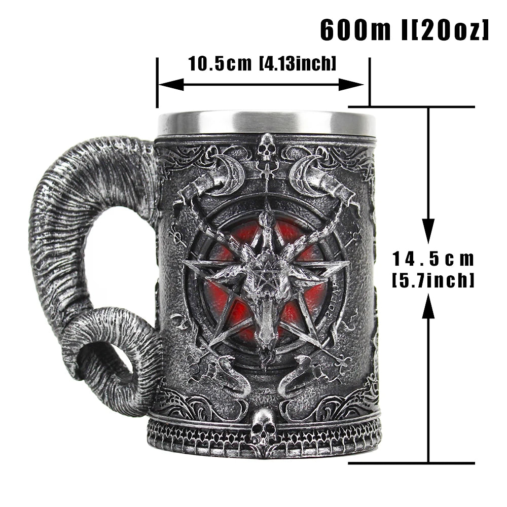 Baphomet Pentagramma Corno Calice Bicchiere da vino Gotico Wicca Pagan Mystical Tankard Caffè Boccali da birra 600ml 200ml Mistico Wicca Fan Gift