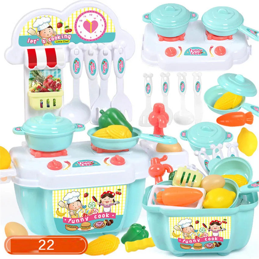 22Pcs plastica Mini bambini cucina per bambini gioco casa giocattolo simulazionale utensili da cucina conservazione pentole cottura finta gioca per le ragazze