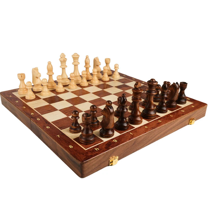 Set di Scacchi in Legno Pieghevole di Alta Qualità 39*39cm, Pezzi Classici Tradizionali Fatti a Mano, Scacchiera in Legno Massiccio, Gioco da Tavolo Regalo