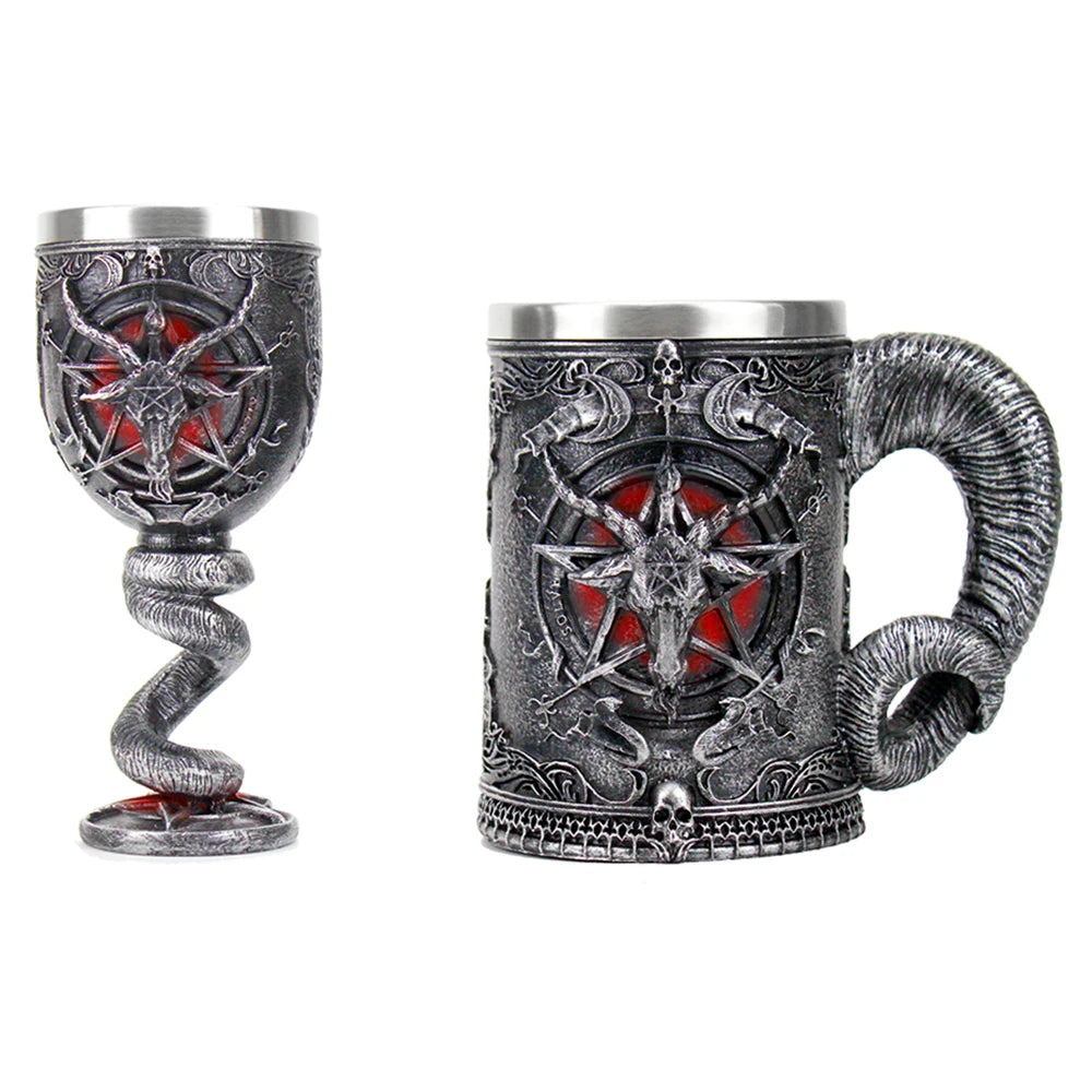 Baphomet Pentagramma Corno Calice Bicchiere da vino Gotico Wicca Pagan Mystical Tankard Caffè Boccali da birra 600ml 200ml Mistico Wicca Fan Gift