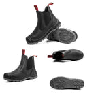 JIANKUN Unisex Genuine Leather Safety Shoes Anti-smash Anti-puncture No Laces Steel Toe Design for Men Women in Winter Spring