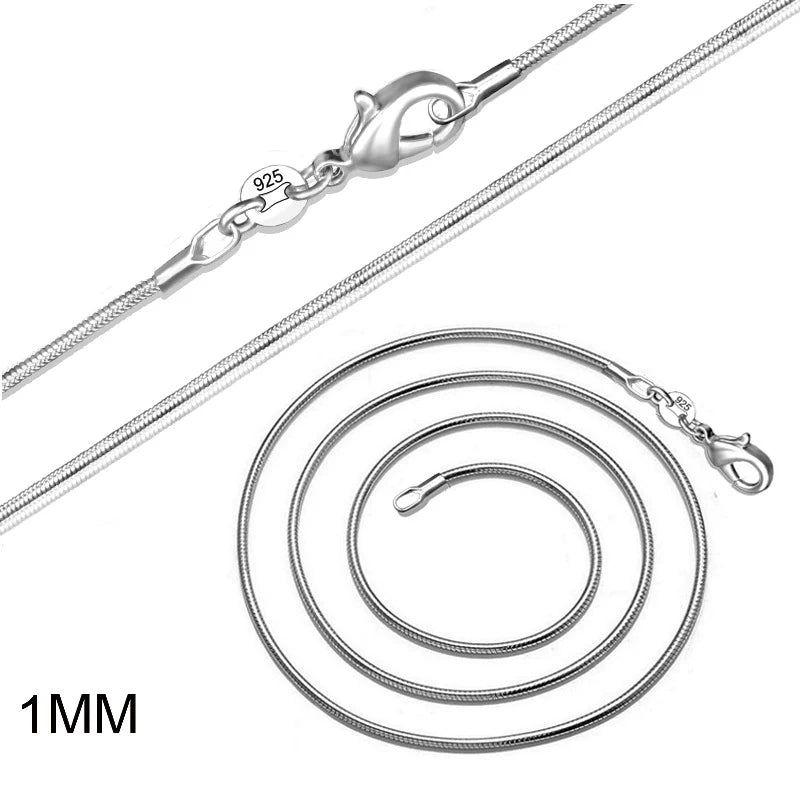1 pz 1 MM 2 MM placcato argento liscio Collane a catena del serpente con girocollo timbrato Gioielli Taglia 16 18 20 22 24 26 28 30 pollici