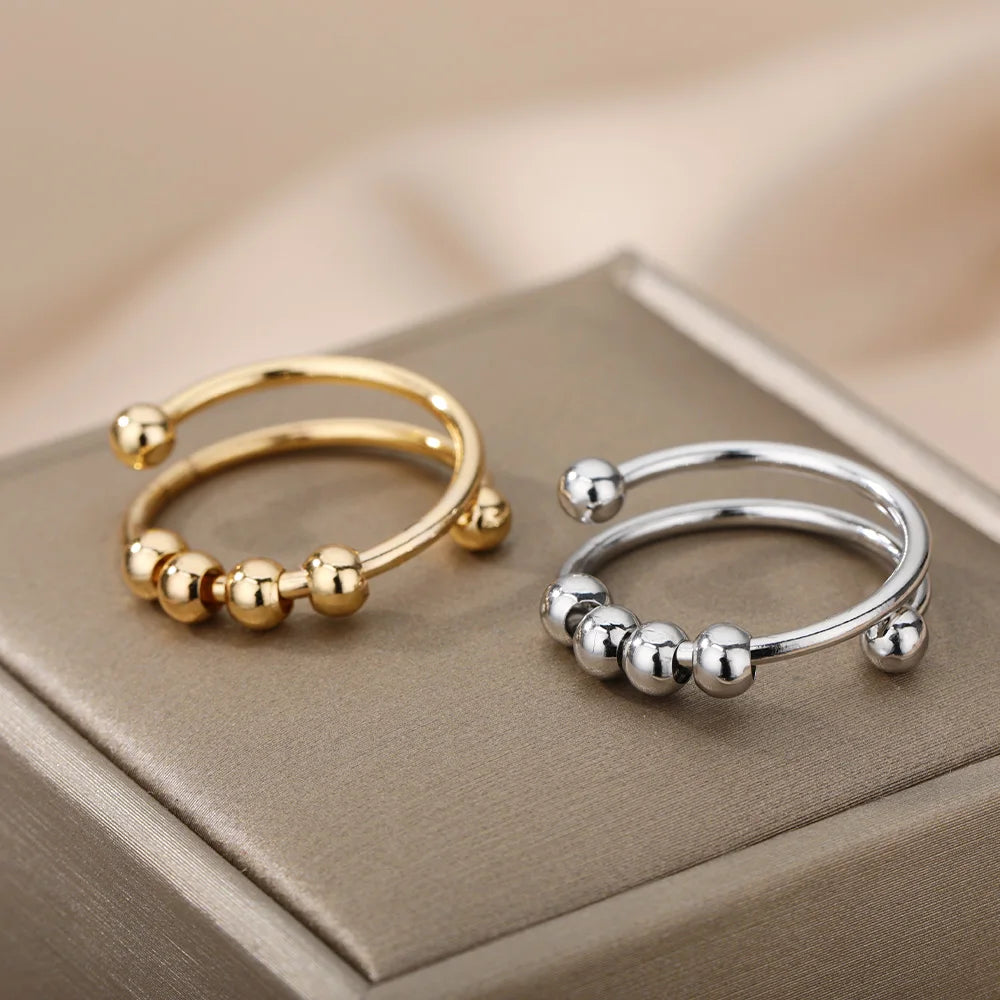 Sfere di ansia Perline Anelli per le donne Spinner aperto Anello da dito regolabile in acciaio inossidabile che ruota liberamente Regalo di gioielli antistress