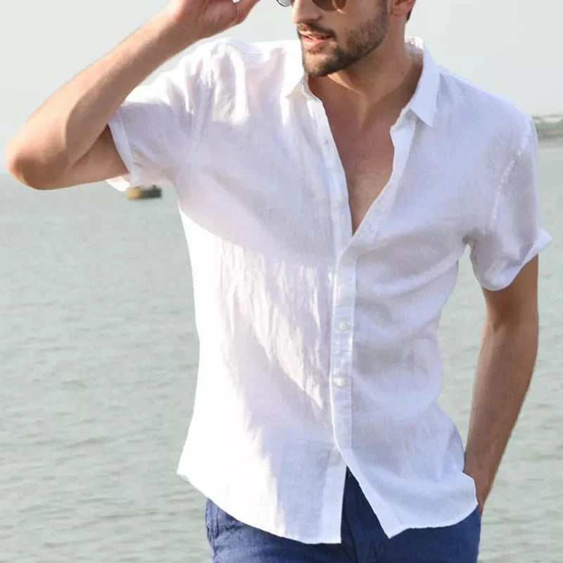 Camicie casual a maniche corte da uomo per il tempo libero Abbigliamento da strada Camicie con risvolto abbottonate in tinta unita per uomo Camicetta da vacanza vintage M-3XL