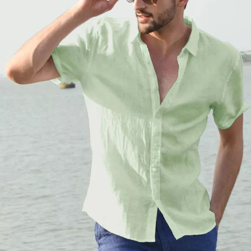 Camicie casual a maniche corte da uomo per il tempo libero Abbigliamento da strada Camicie con risvolto abbottonate in tinta unita per uomo Camicetta da vacanza vintage M-3XL