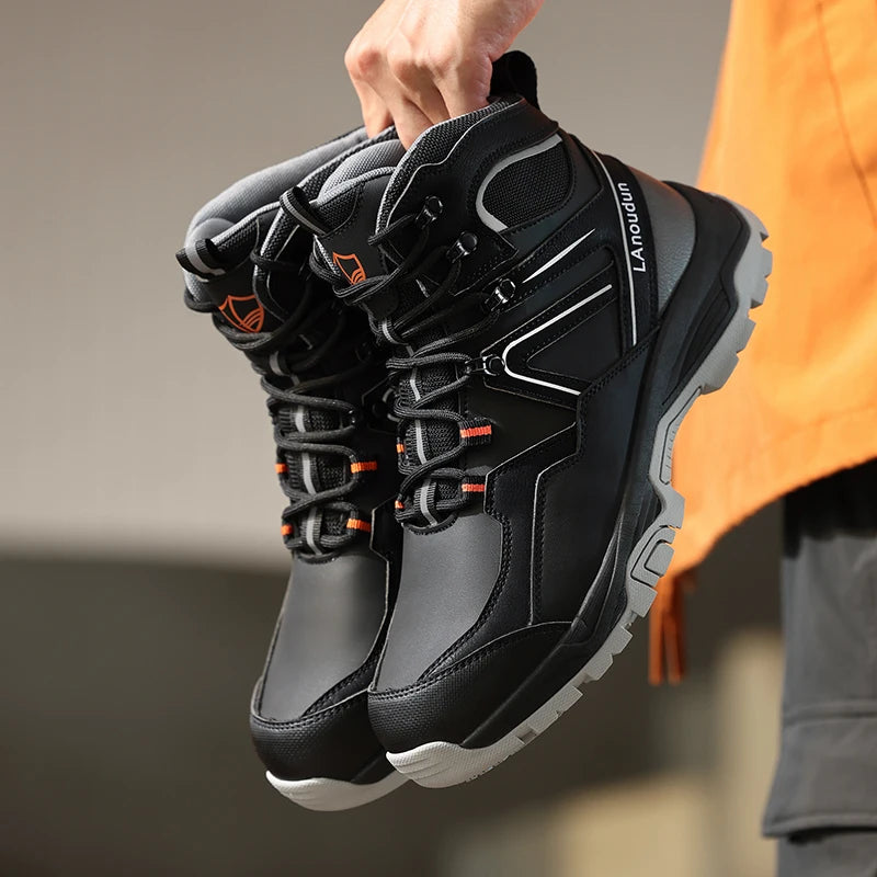 Lanoudun Construction Safety Shoes For Men Women Black Steel Toe Puncture Resistant Euro Standard Cap Microfiber