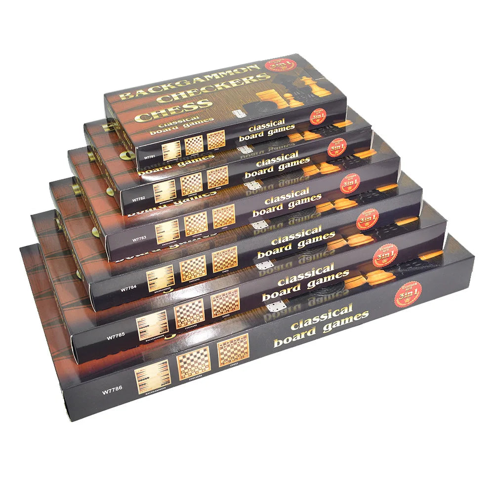Three-in-one Wooden Chess Solid Wood Set Foldable Portable Competitive Parent-child Interactive Educational Toys