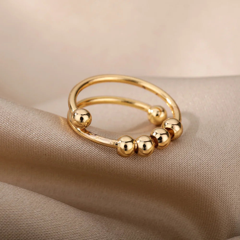 Sfere di ansia Perline Anelli per le donne Spinner aperto Anello da dito regolabile in acciaio inossidabile che ruota liberamente Regalo di gioielli antistress
