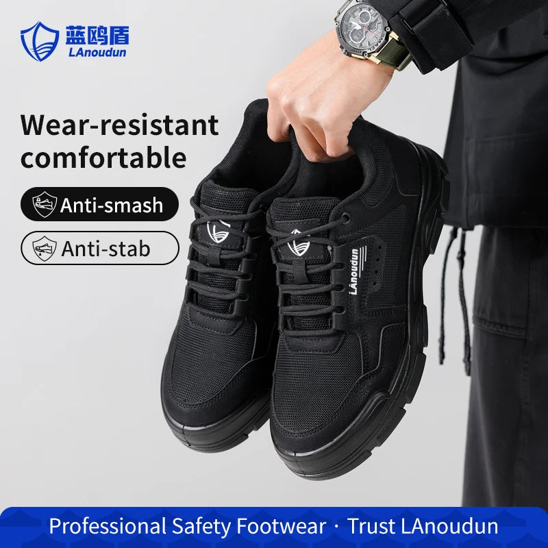 Lanoudun Black Safety Shoes For Men Women Steel Toe Puncture Proof EN Steel Toe Cap Microfiber Upper All-Season Comfort Work