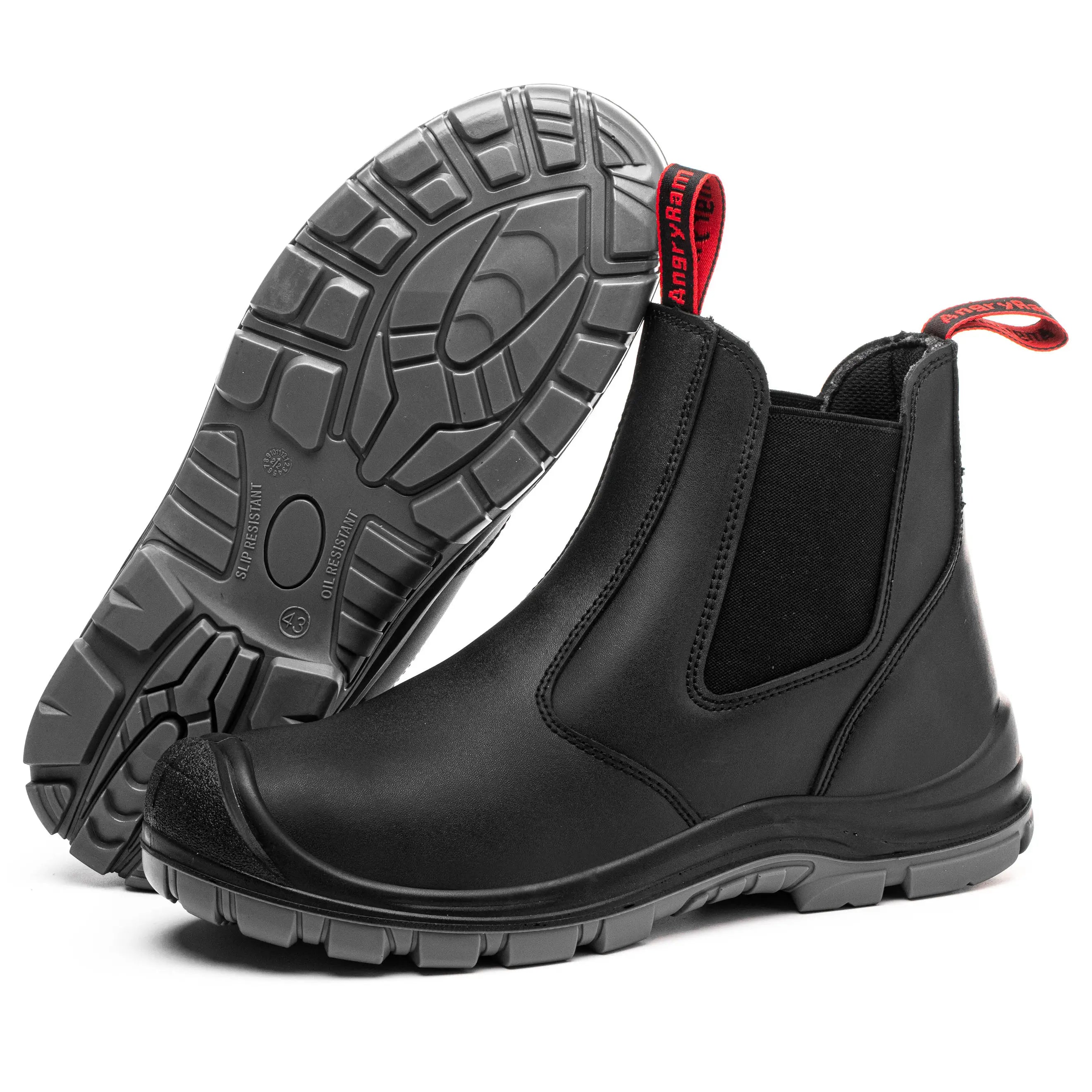 JIANKUN Unisex Genuine Leather Safety Shoes Anti-smash Anti-puncture No Laces Steel Toe Design for Men Women in Winter Spring