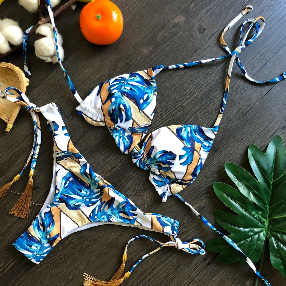 2021 Set bikini sexy 2 pezzi Hot Stamp Sport Costumi da bagno Donna Beachwear Push-Up imbottito Costume da bagno Body Bagnante squisito