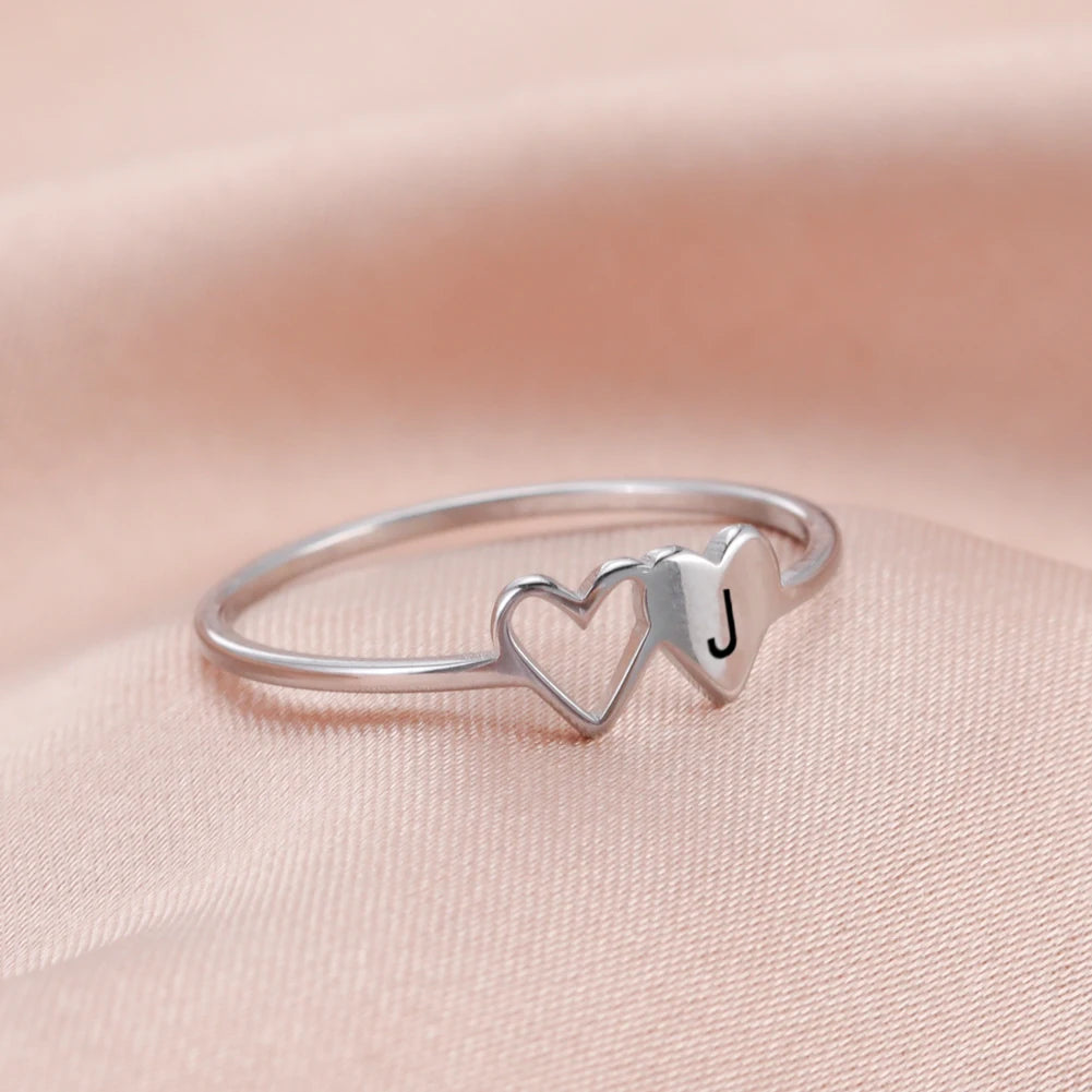 Skyrim Minimalista Doppi Cuori Lettera Iniziale Anelli Donne In Acciaio Inox AZ Alfabeto Anello Alla Moda 2026 Gioelleria Raffinata E Alla Moda Regalo