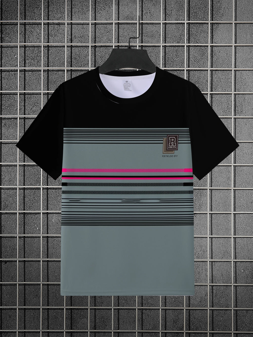 Casual Printed Geometric Striped Men's T-shirt Custom Logo Wholesale 100% Polyester Anti-pilling Digital Printing T-Shirt