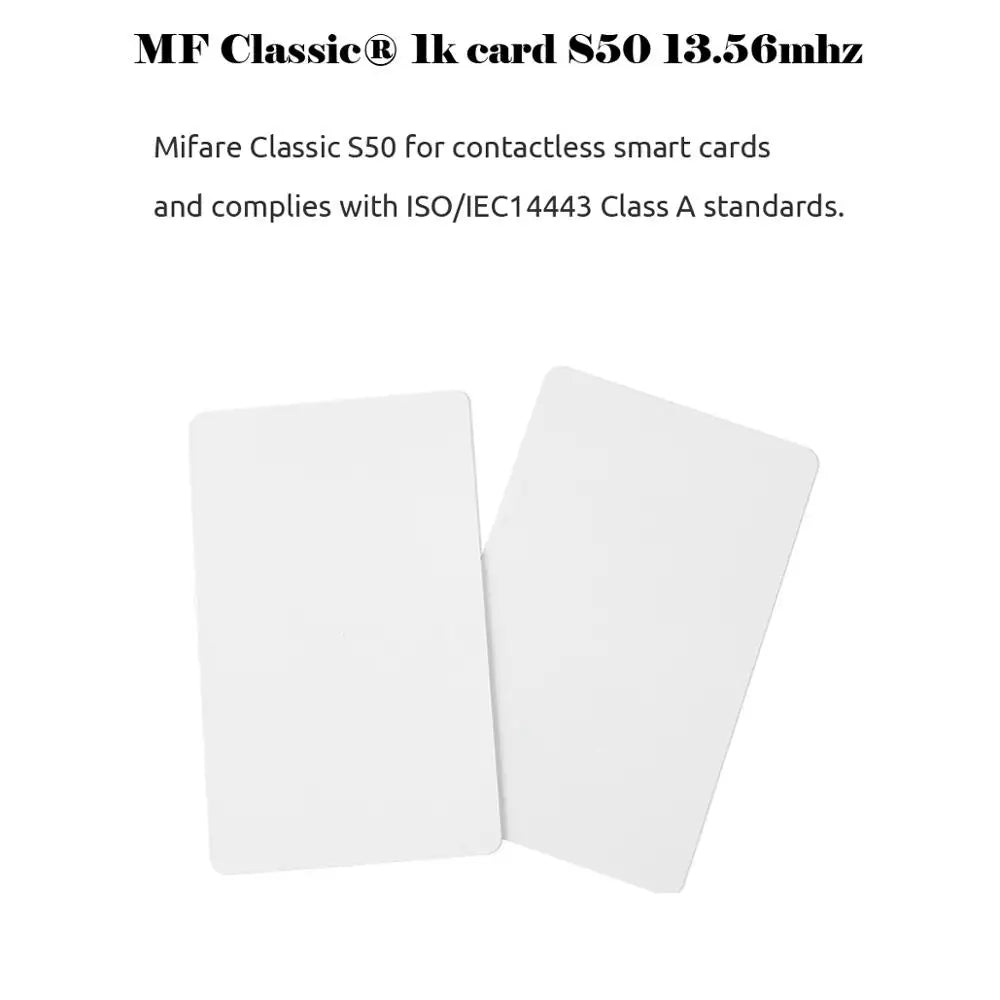 10 pz/lotto Carta RFID 13.56Mhz IC Carte MF S50 Classic 1K M1 Di Prossimità Intelligente 0.8mm Per Il Sistema di Controllo Accessi ISO14443A