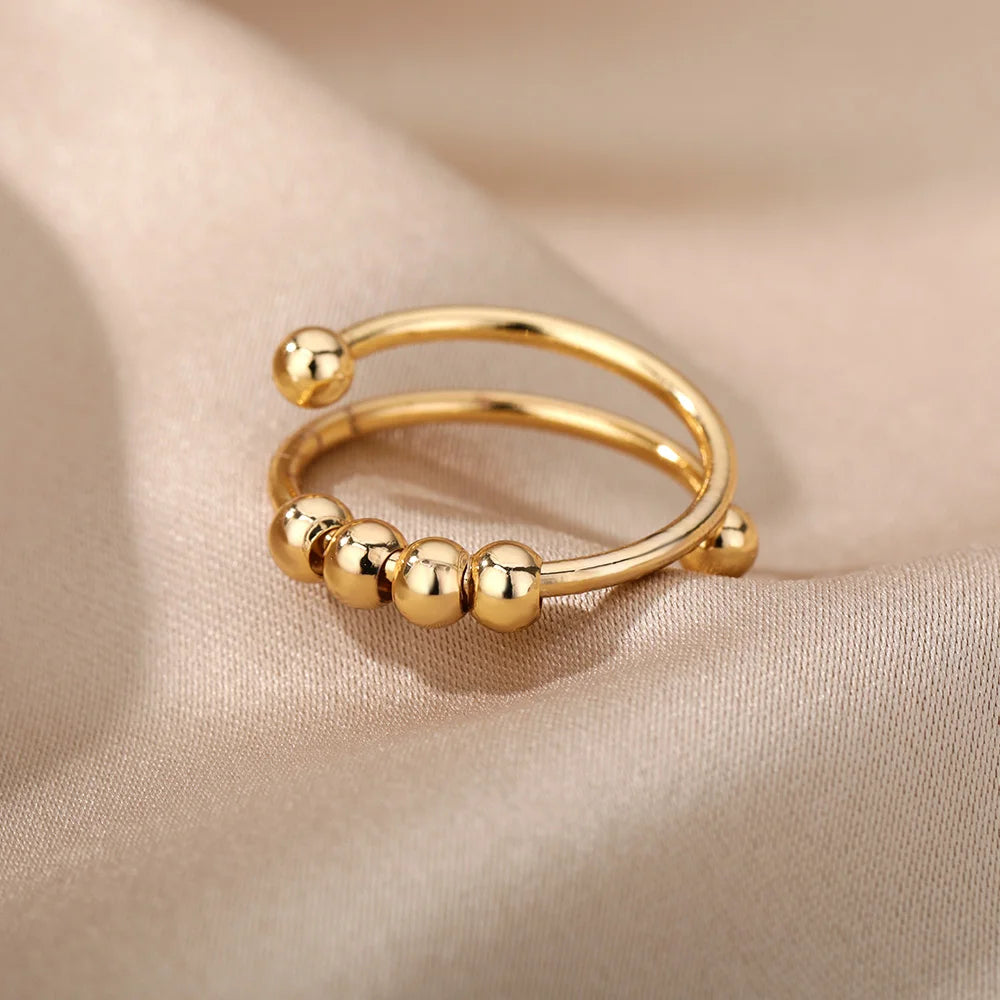 Sfere di ansia Perline Anelli per le donne Spinner aperto Anello da dito regolabile in acciaio inossidabile che ruota liberamente Regalo di gioielli antistress