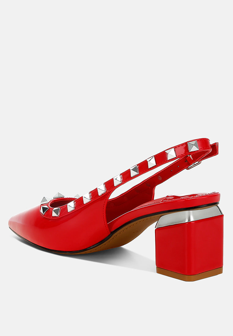 Sandali Slingback Con Borchie E Fibbia In Metallo Lucente