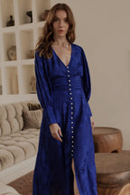 Abito Midi Con Bottoni Di Perla In Rayon Leggero Traspirante
