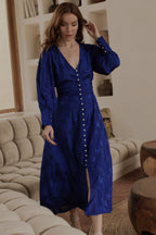 Abito Midi Con Bottoni Di Perla In Rayon Leggero Traspirante