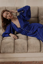 Abito Midi Con Bottoni Di Perla In Rayon Leggero Traspirante