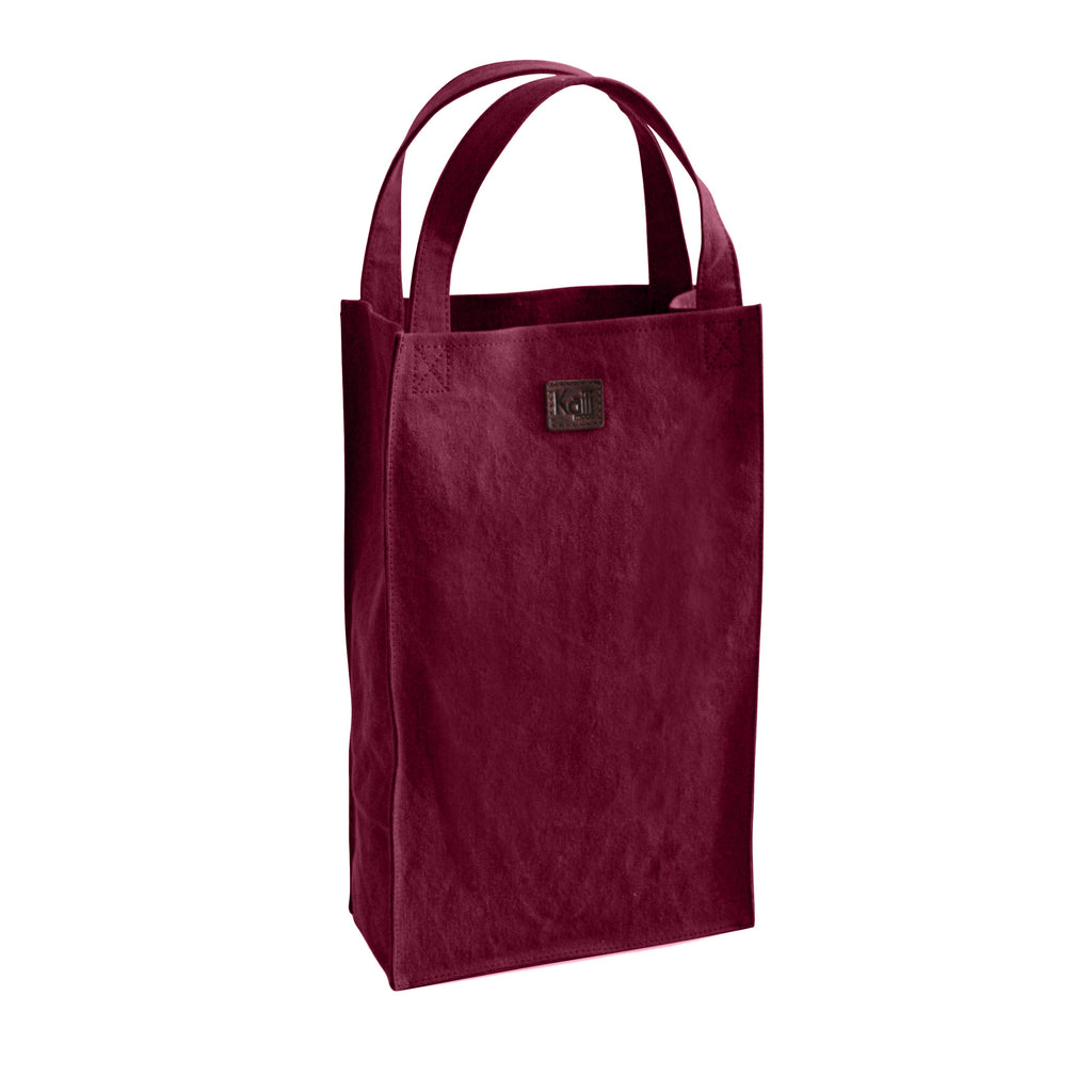 Portabottiglie Doppio In Tela E Pelle Piena Bordeaux Marrone