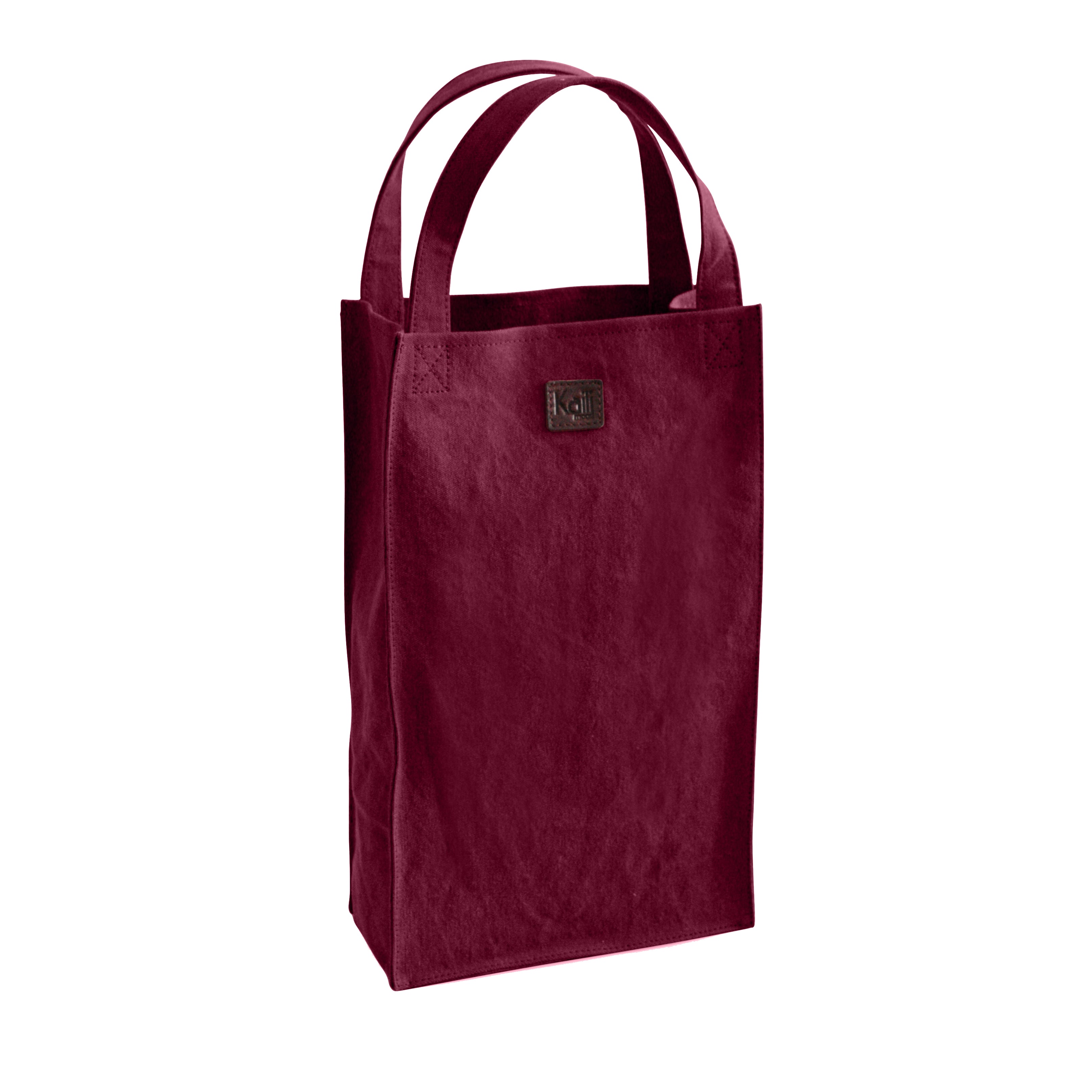 Portabottiglie Doppio In Tela E Pelle Piena Bordeaux Marrone