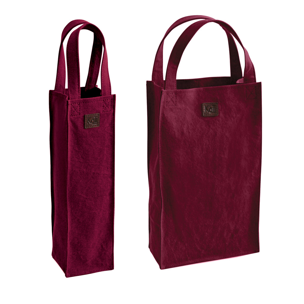 Portabottiglie Doppio In Tela E Pelle Piena Bordeaux Marrone