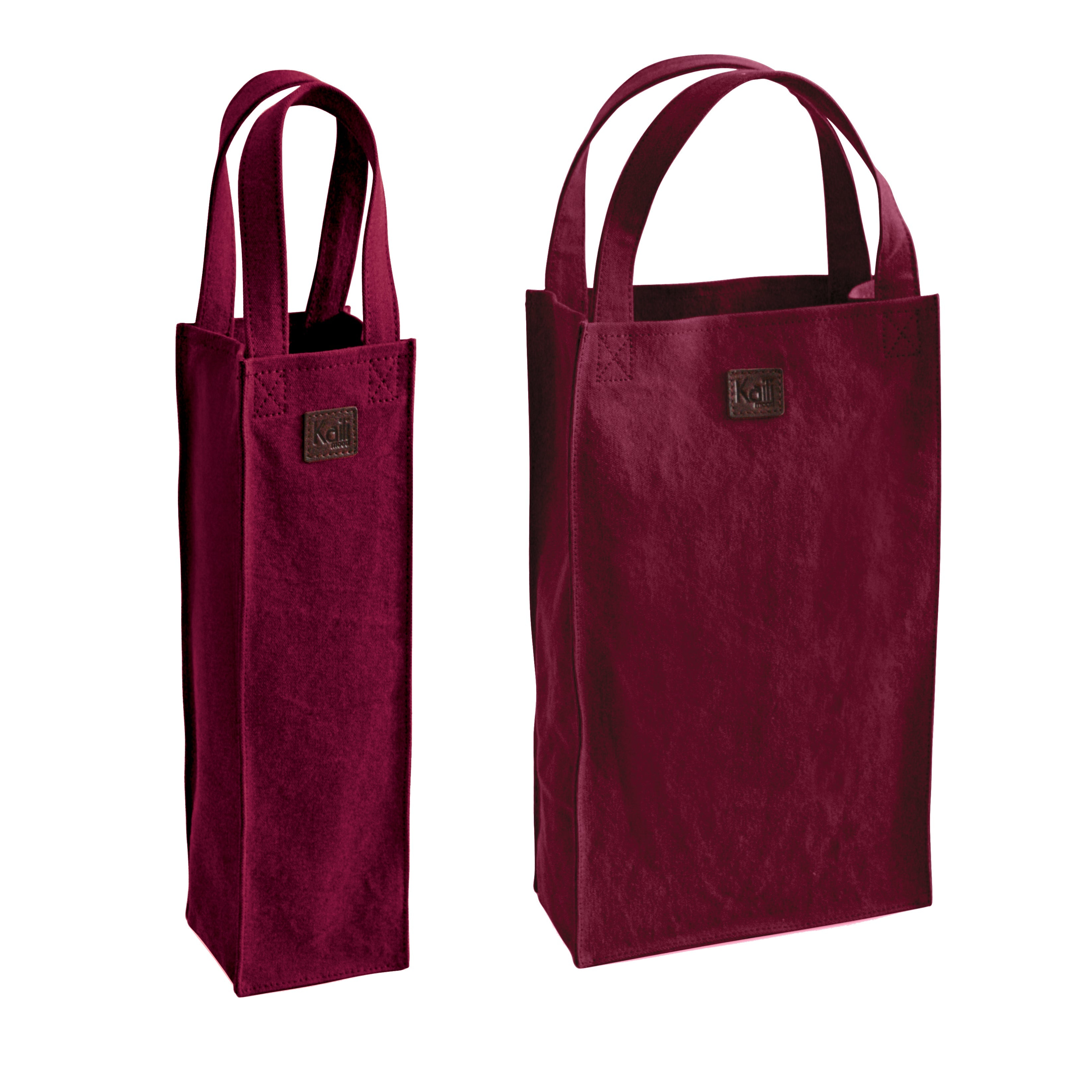 Portabottiglie Doppio In Tela E Pelle Piena Bordeaux Marrone
